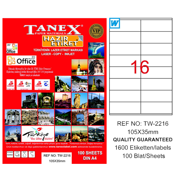 Tanex Laser Etiket 100 Yp 105X35 Laser-Copy-Inkjet Tw-2216