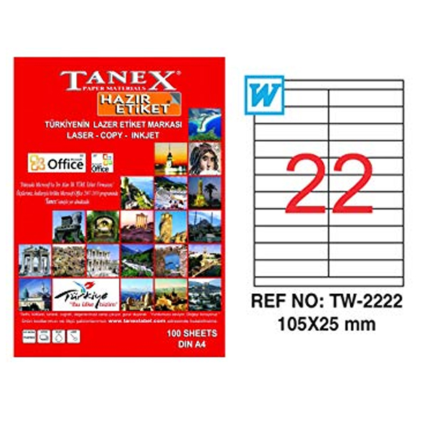 TANEX LASER ETİKET 100 YP 105X25 LASER-COPY-INKJET TW-2222