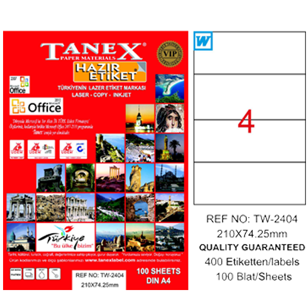 TANEX LASER ETİKET 100 YP 210X74.25 LASER-COPY-INKJET TW-2404