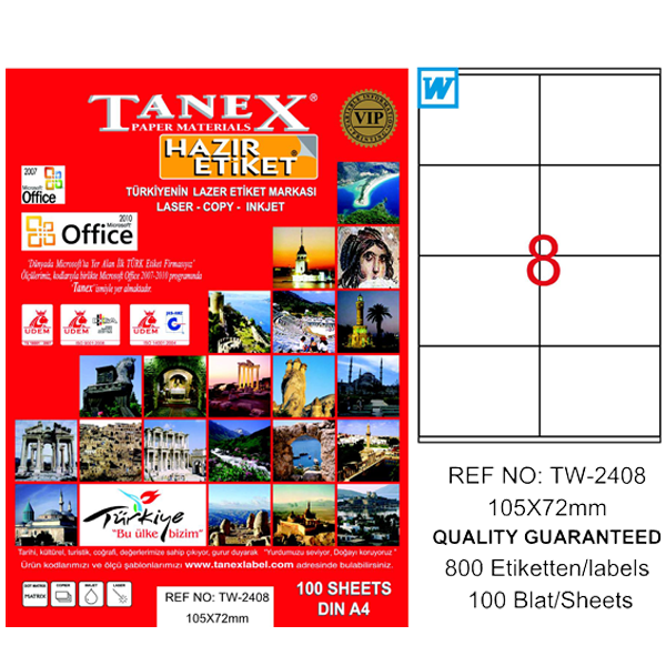 TANEX LASER ETİKET 100 YP 105X72 LASER-COPY-INKJET TW-2408