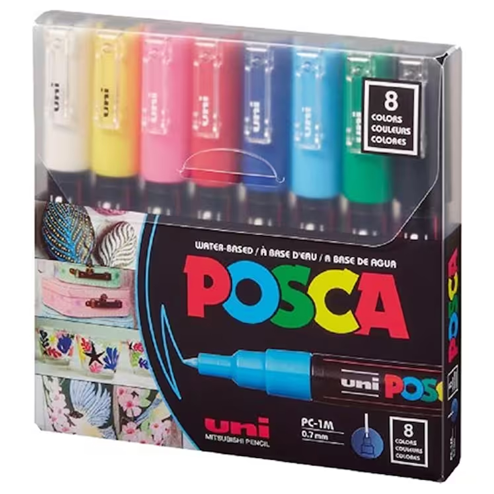 UNİ-BALL MARKÖR BOYAMA POSCA SU BAZLI 0.7 MM ANARENK 8 Lİ