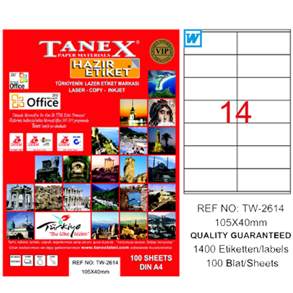 Tanex Laser Etiket 100 Yp 105X40 Laser-Copy-Inkjet Tw-2614