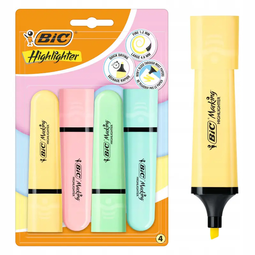 BİC FOSFORLU KALEM HL FLAT PASTEL ASORTİ BL4