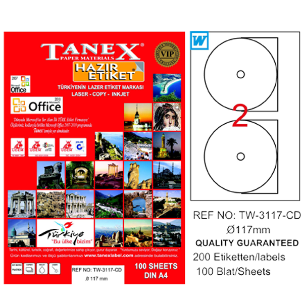 Tanex Cd Etiketi Laser-Copy-Inkjet 100 Yp 117 Mm Tw-3117