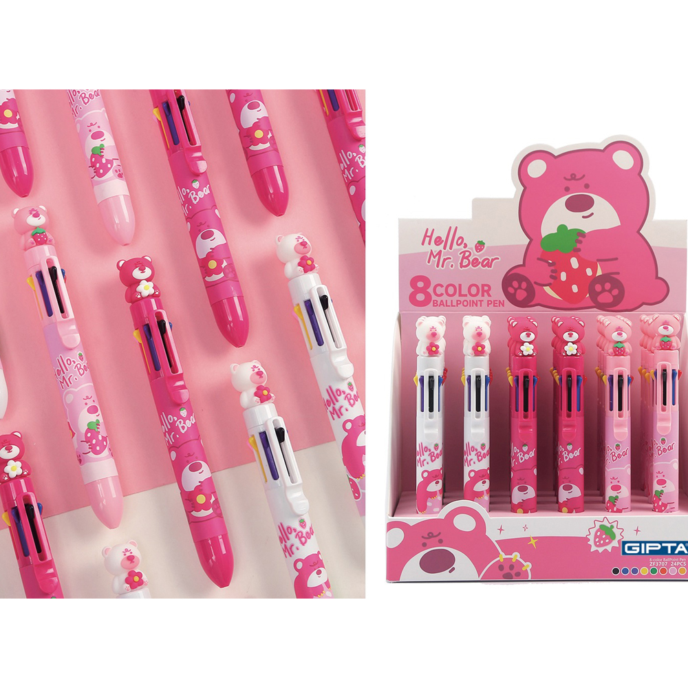 Gıpta Tükenmez Kalem-Pink Bear 8 Color 24 Lü K4267