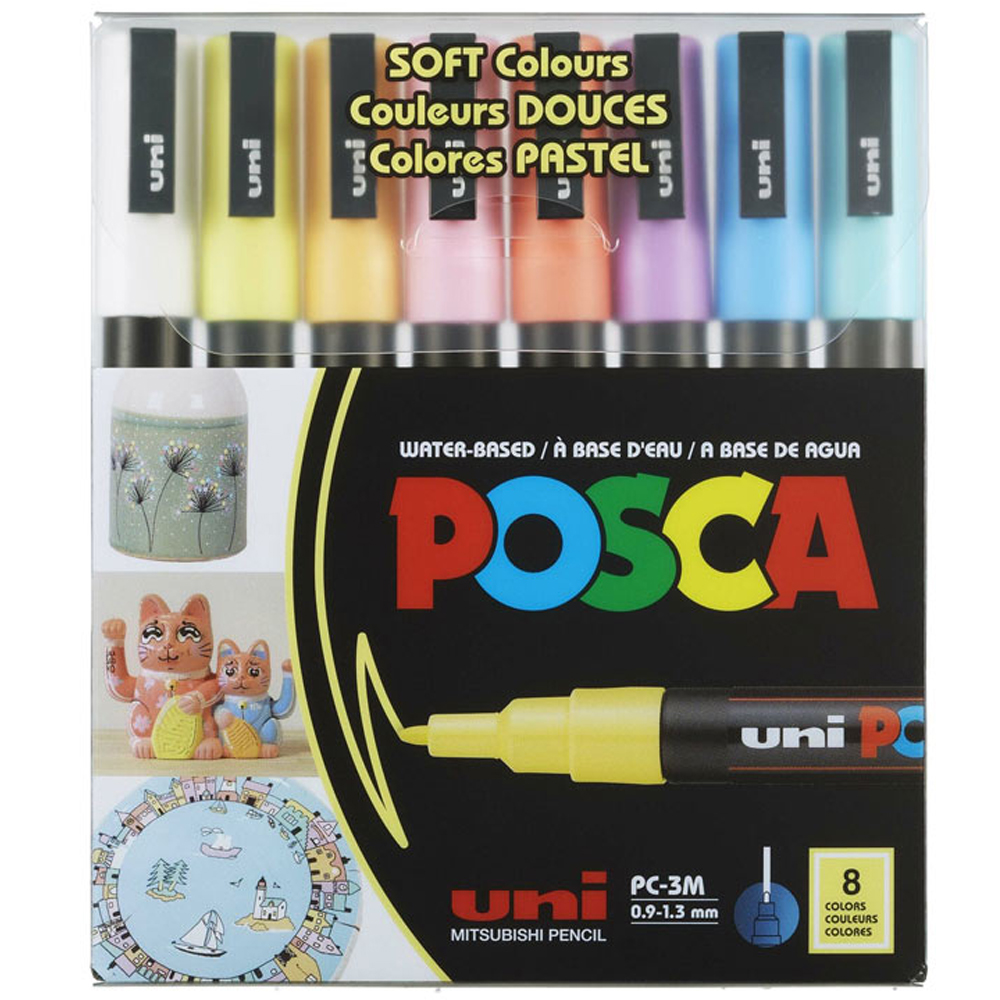 UNİ-BALL POSCA 0.9-1.3 SU BAZLI POSTER MARKÖRÜ SOFT RENK 8 Lİ PC-3M/8C