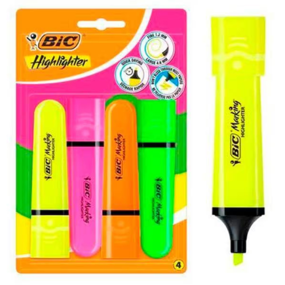 BİC FOSFORLU KALEM FLAT ASORTİ 4 LÜ BLİSTER