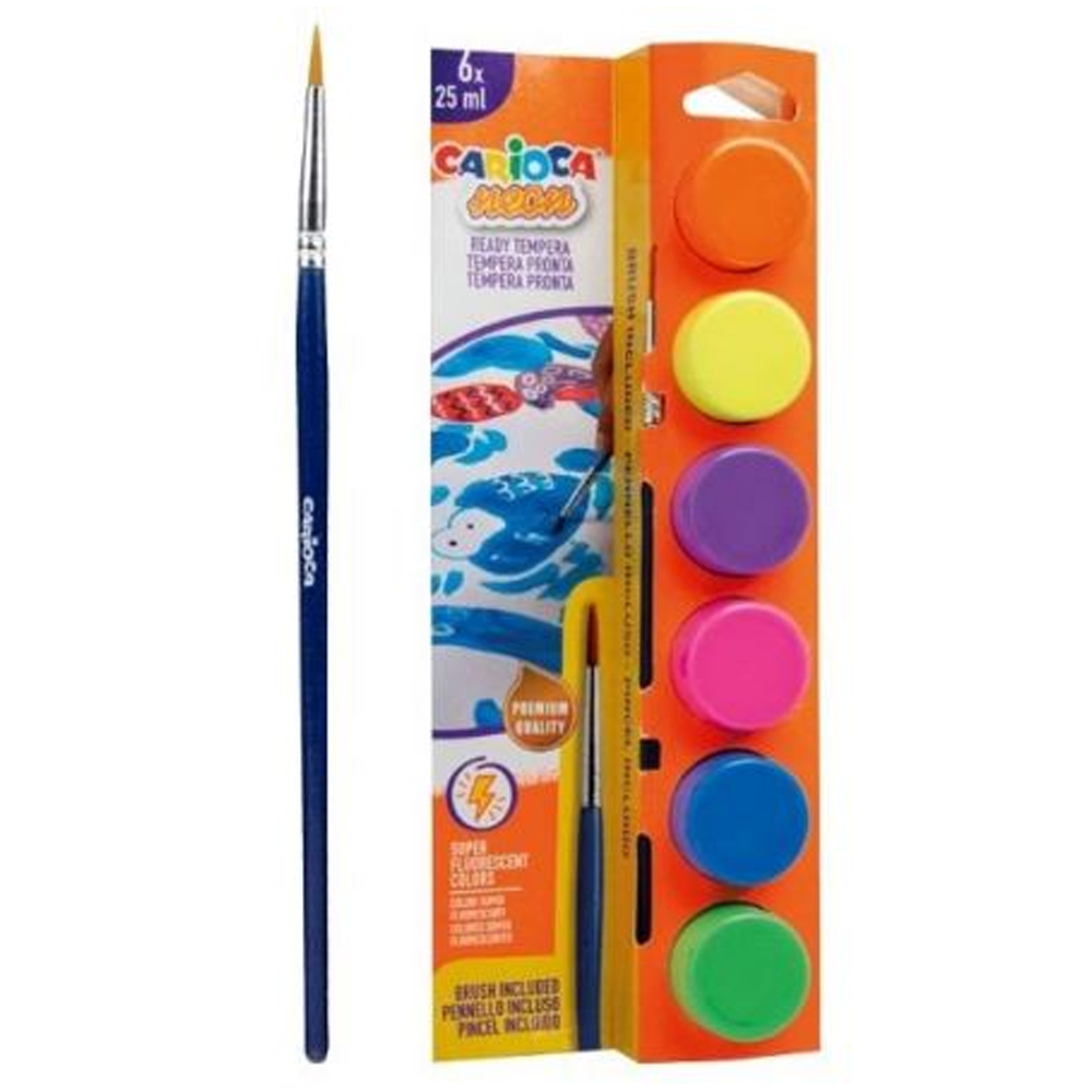 CARİOCA TEMPERA SULU BOYA SÜPER YIKANABİLİR FIRÇALI 25 ML 6 RENK FOSFORLU 40486