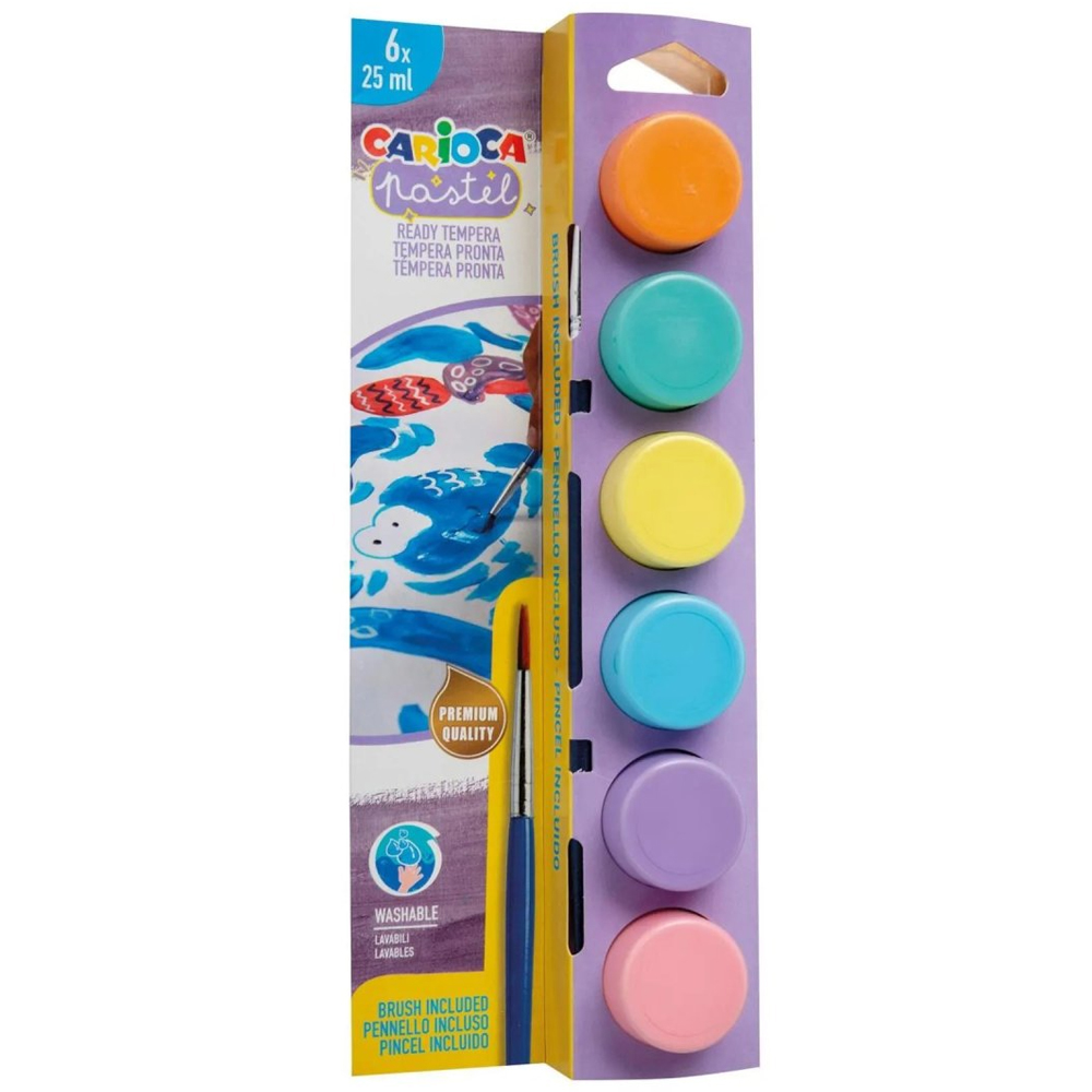 CARİOCA TEMPERA SULU BOYA SÜPER YIKANABİLİR FIRÇALI 25 ML 6 RENK PASTEL 40485