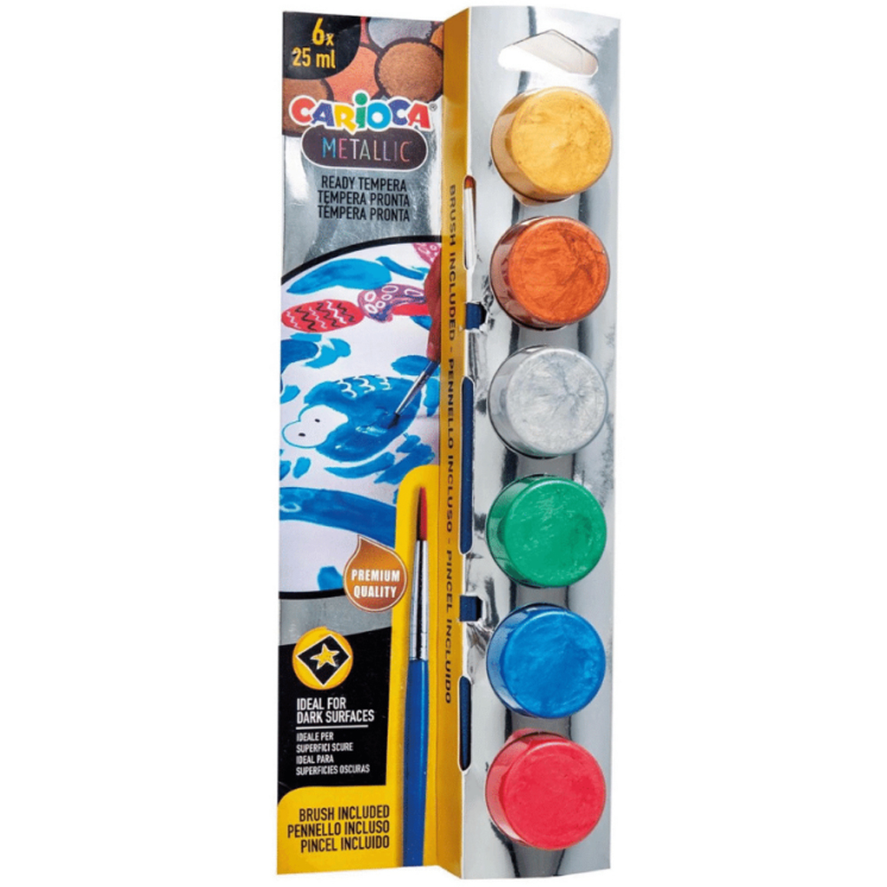 CARİOCA TEMPERA SULU BOYA SÜPER YIKANABİLİR FIRÇALI 25 ML 6 RENK METALİK 40426