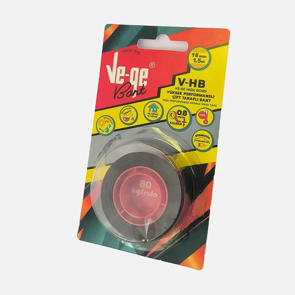 VEGE BANT ÇİFT TARAFLI V-HB 1 INC 0.8 MM 18MMX1.5M SİYAH