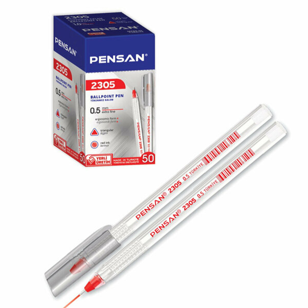 PENSAN TÜKENMEZ KALEM ÜÇGEN KIRMIZI 0.5 MM 50 Lİ 2305