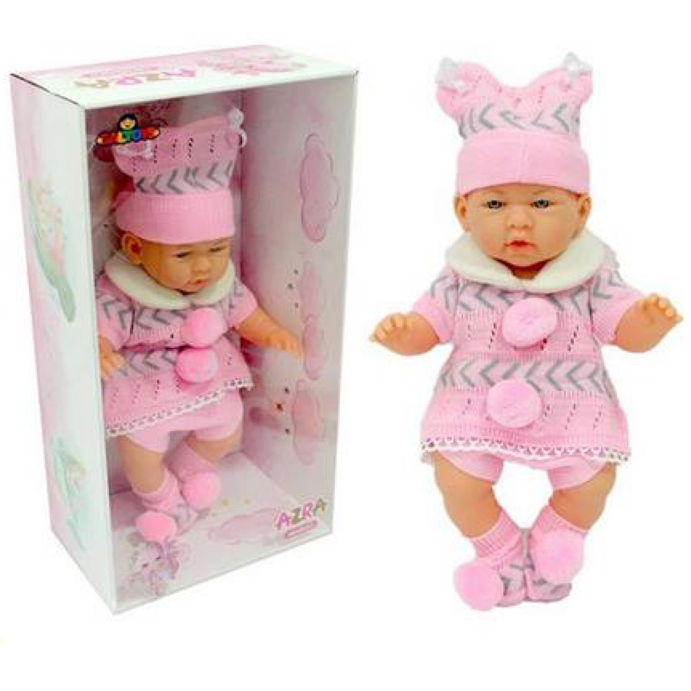 GALTOYS AZRA BEBEK NEWBORN PEMBE-GRİ TRİKO ELBİSELİ