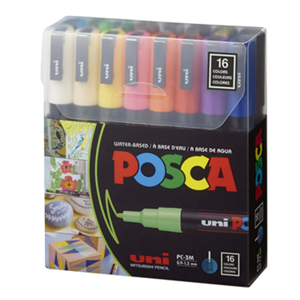 UNİ-BALL POSCA 0.9-1.3 SU BAZLI BOYAMA MARKÖRÜ 16 LI PC-3M/16C