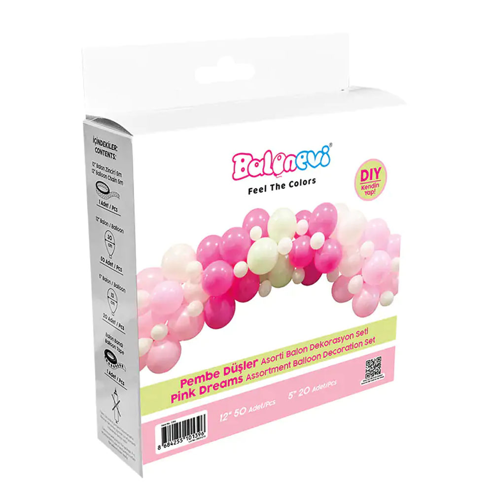 BALONEVİ PEMBE DÜŞLER ASORTİ BALON DEKORASYON SETİ 70 Lİ