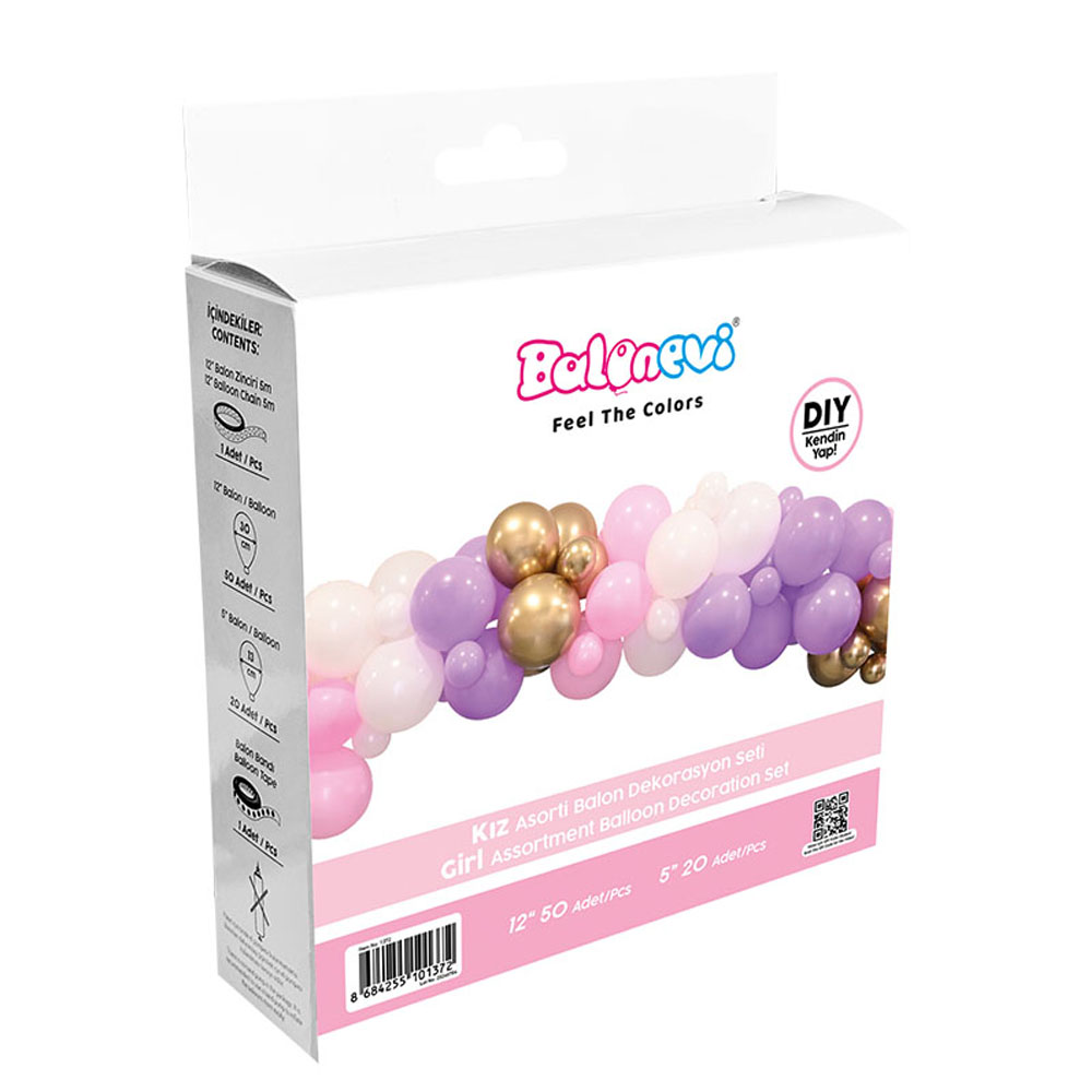 BALONEVİ KIZ ASORTİ BALON DEKORASYON SETİ 70 Lİ