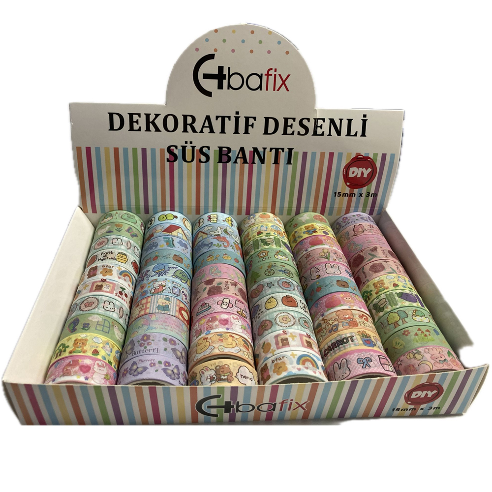 Bafix Desenli Bant Dekoratif Süs Bantı 15 Mm X 3 Mt 60 Lı Bfx-Deb0004