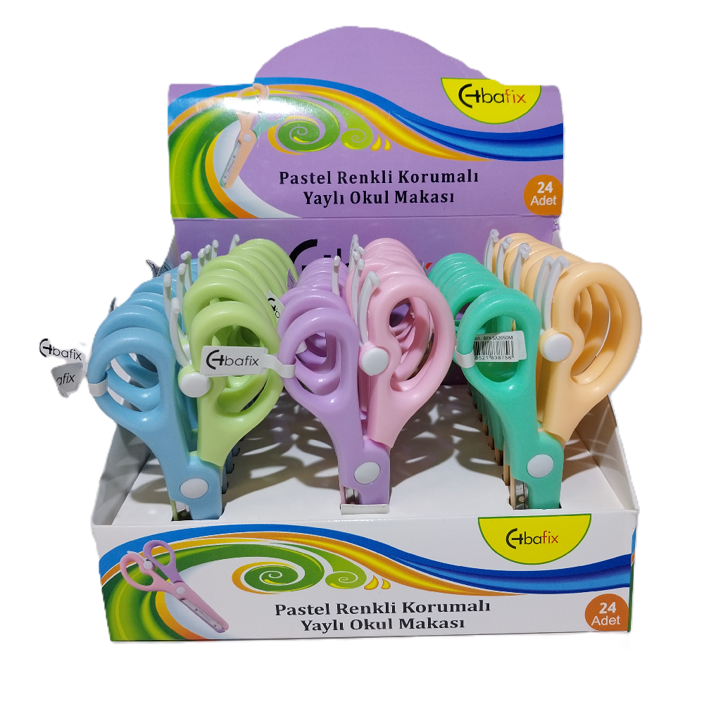 Bafix Okul Makası Korumalı Yaylı 13,5 Cm Pastel Renkli Bfx-Sa2050M - 24'lü Paket
