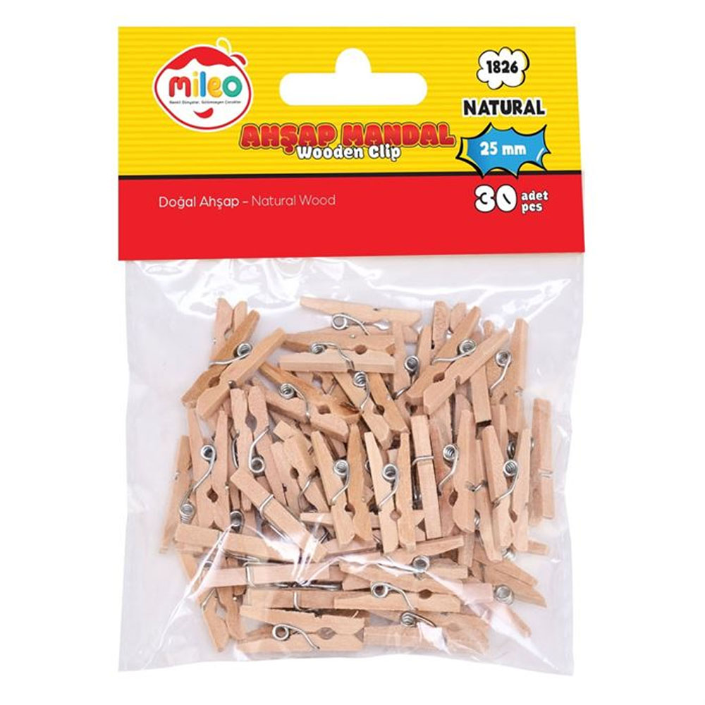 MİLEO AHŞAP MANDAL 25 MM NATUREL 1826