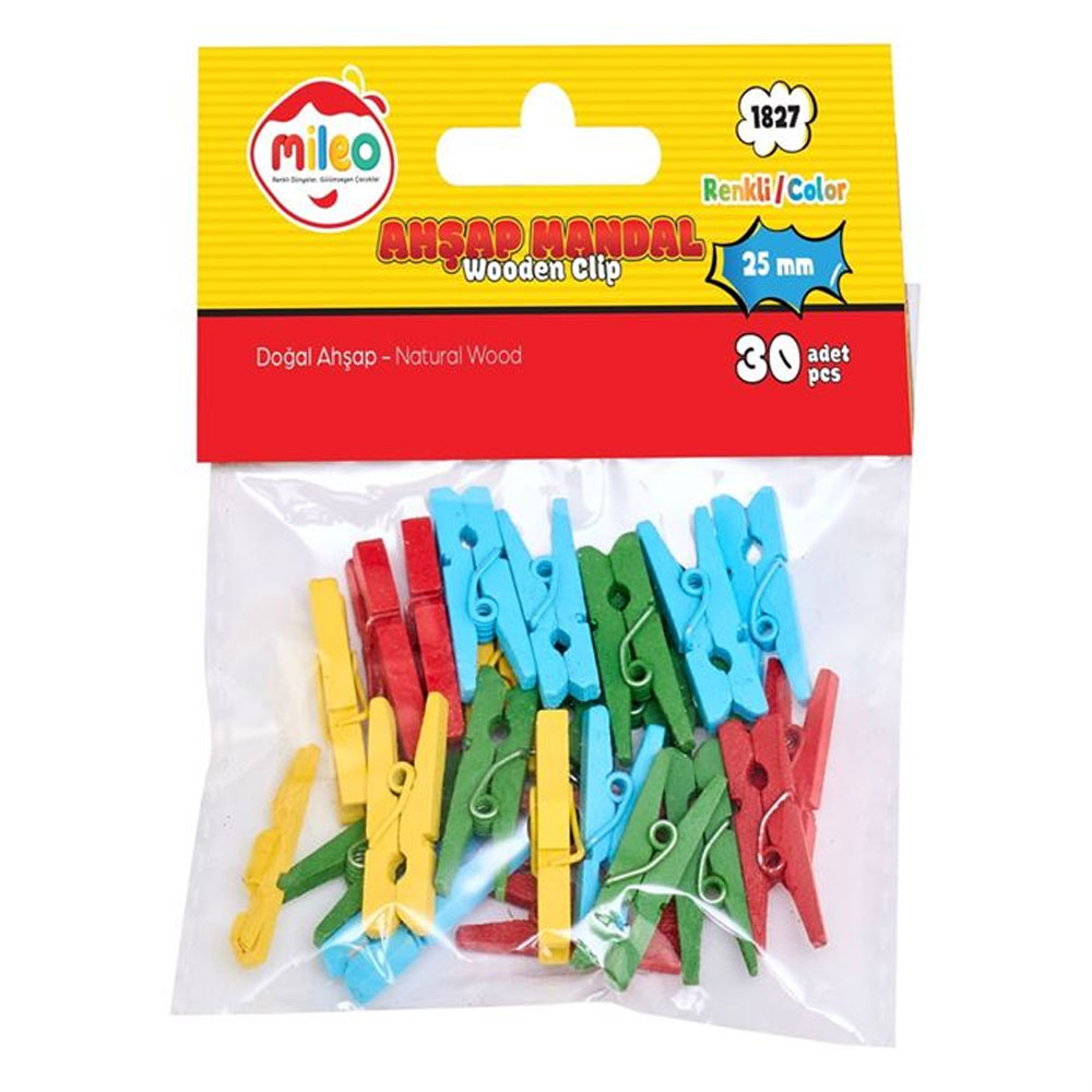 MİLEO AHŞAP MANDAL 25 MM RENKLİ 1827