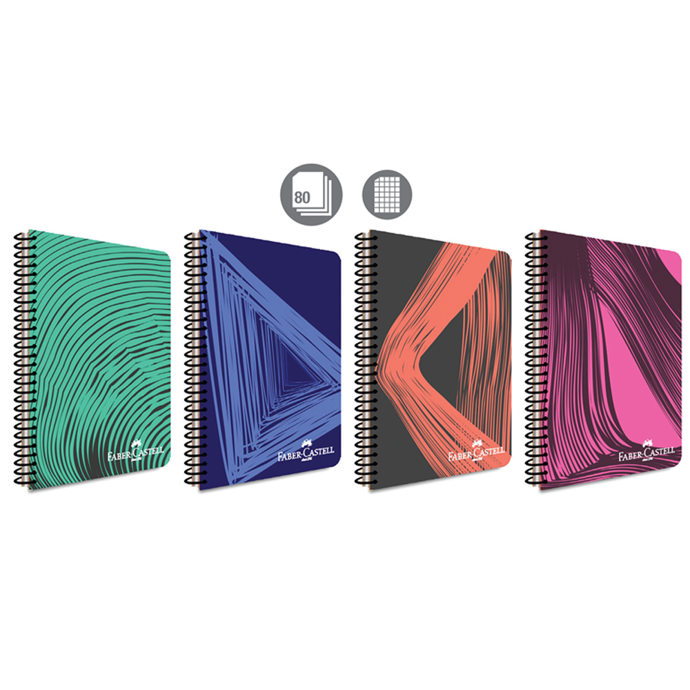 Faber-Castell Spiralli Defter Plastik Kapak Waves 80 Yp Kareli - 4'lü Paket