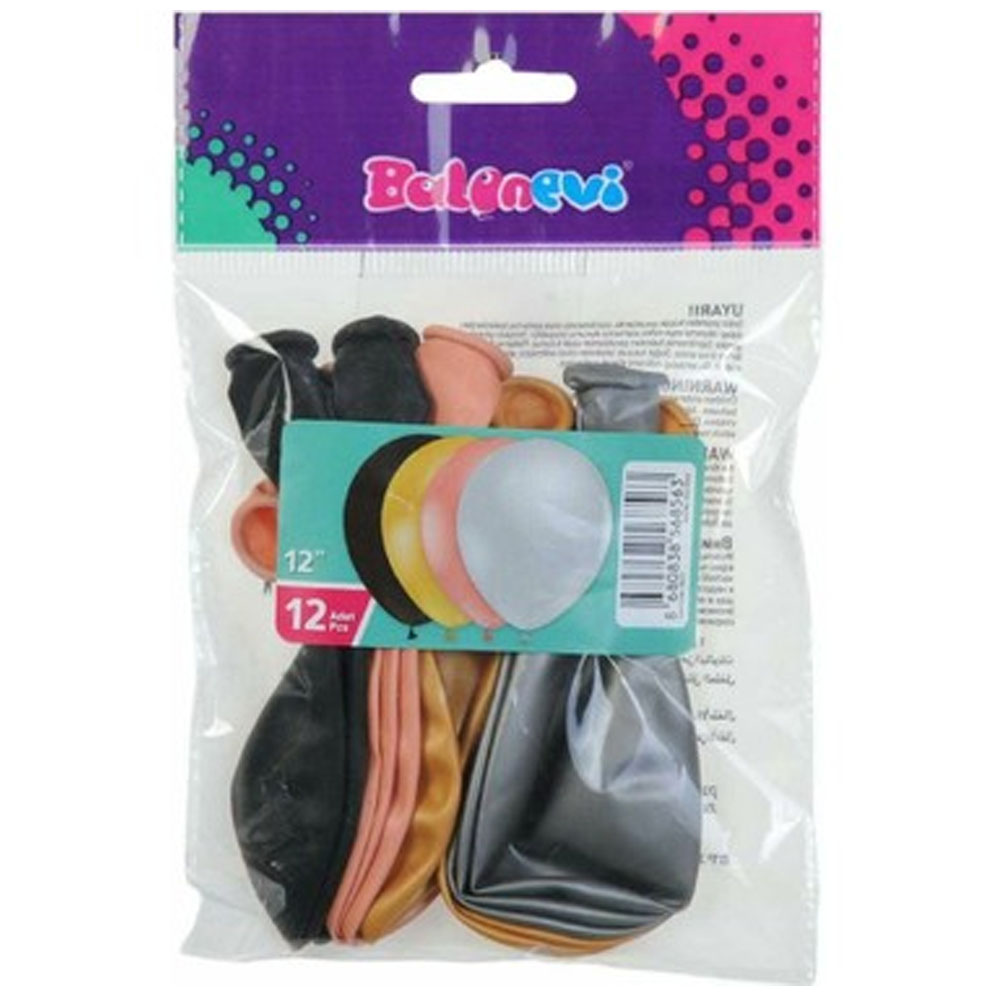 BALONEVİ BALON 12" METALİK YETİŞKİN ASORTİ 12 Lİ