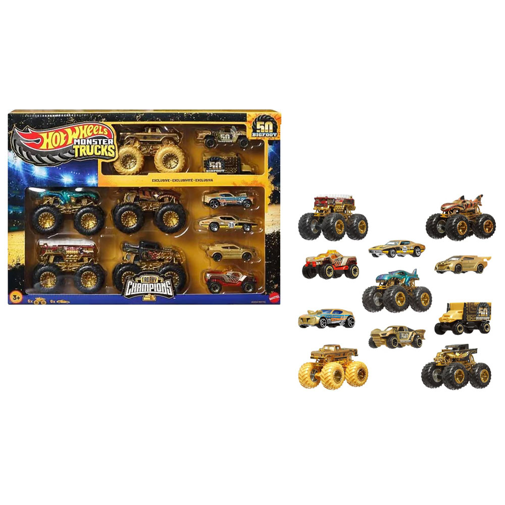 HOT WHEELS MONSTER TRUCKS BİGFOOT TROPHY ŞAMPİYONLARI ARABA VE KAMYON ÇOKLU ARABALAR