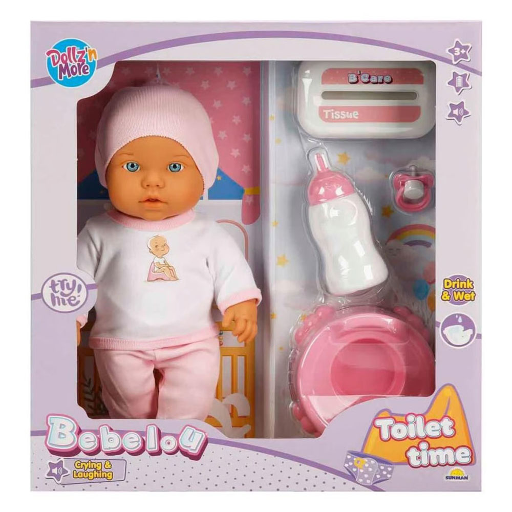SUNMAN OYUNCAK SESLİ BEBELOU TUVALET ZAMANI BEBEK SETİ 32 CM