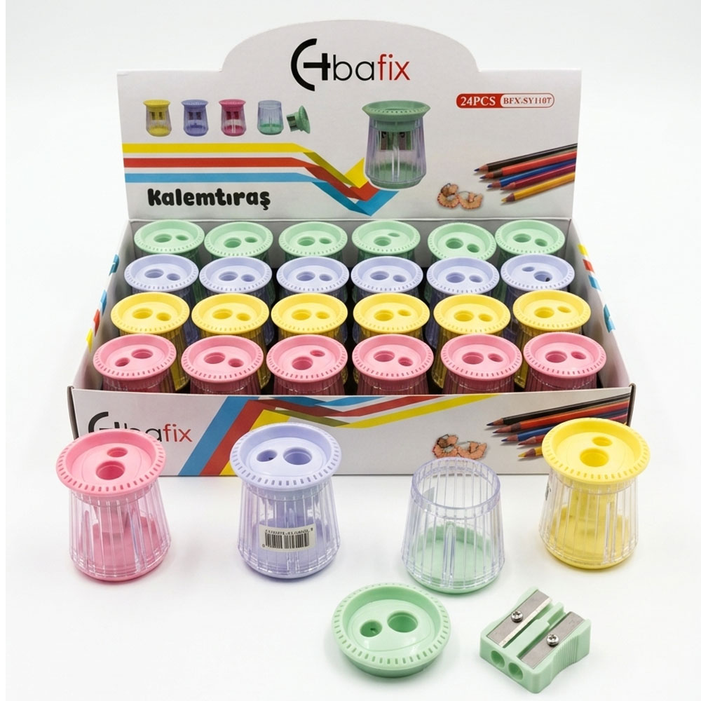 Bafix Kalemtıraş Çift Delikli Kapaklı Bfx-Sy1107 - 24'lü Paket