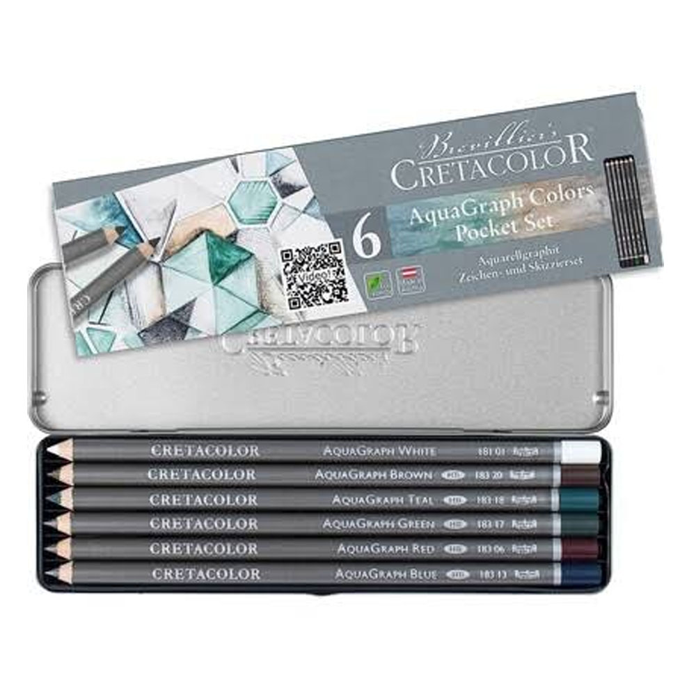 CRETACOLOR AQUAGRAPH SULANDIRILABİLİR ÇİZİM SETİ 6LI METAL KUTU 18399