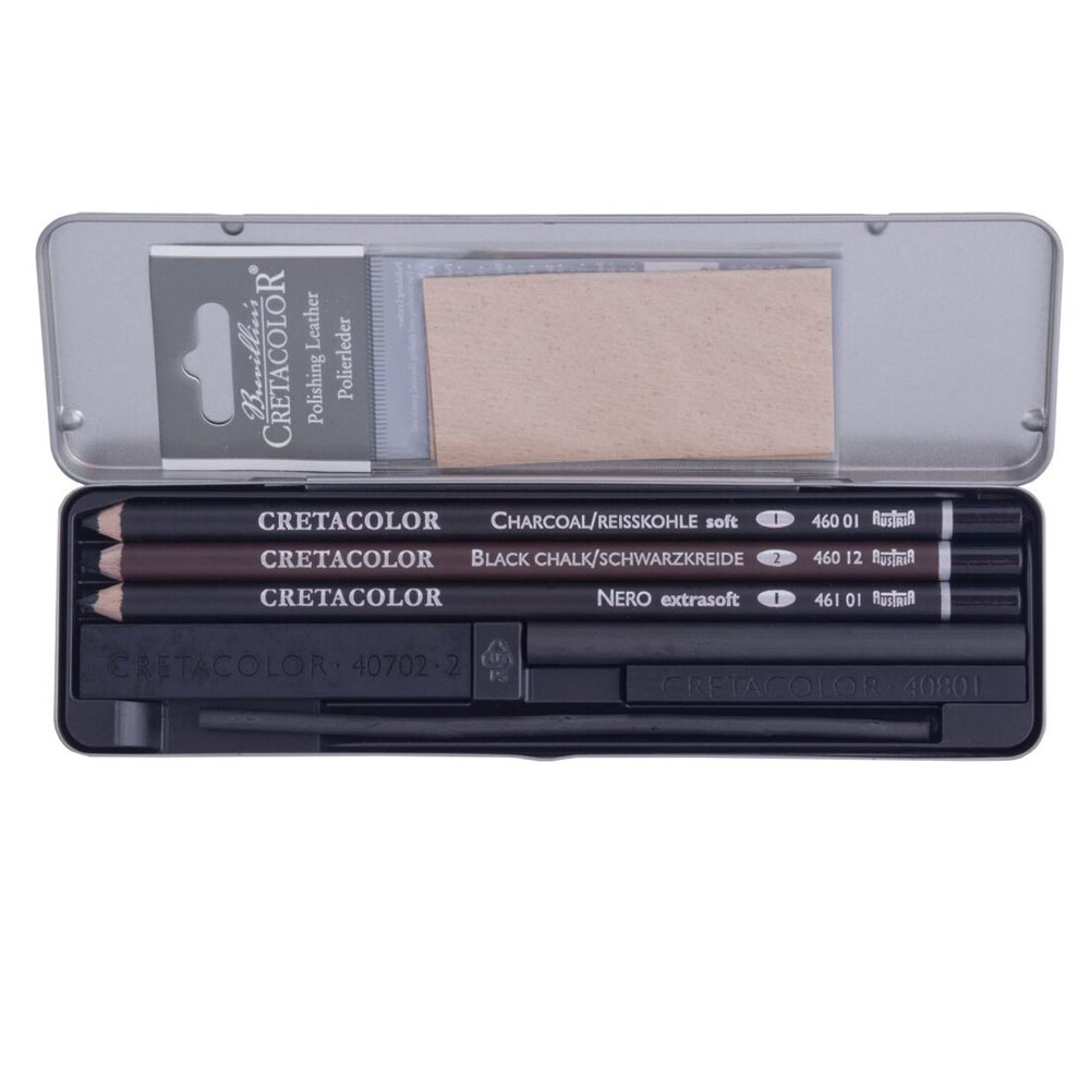 CRETACOLOR CHARCOAL DRAWİNG SET KÖMÜR ÇİZİM SETİ 8 PARÇA METAL KUTU 46008