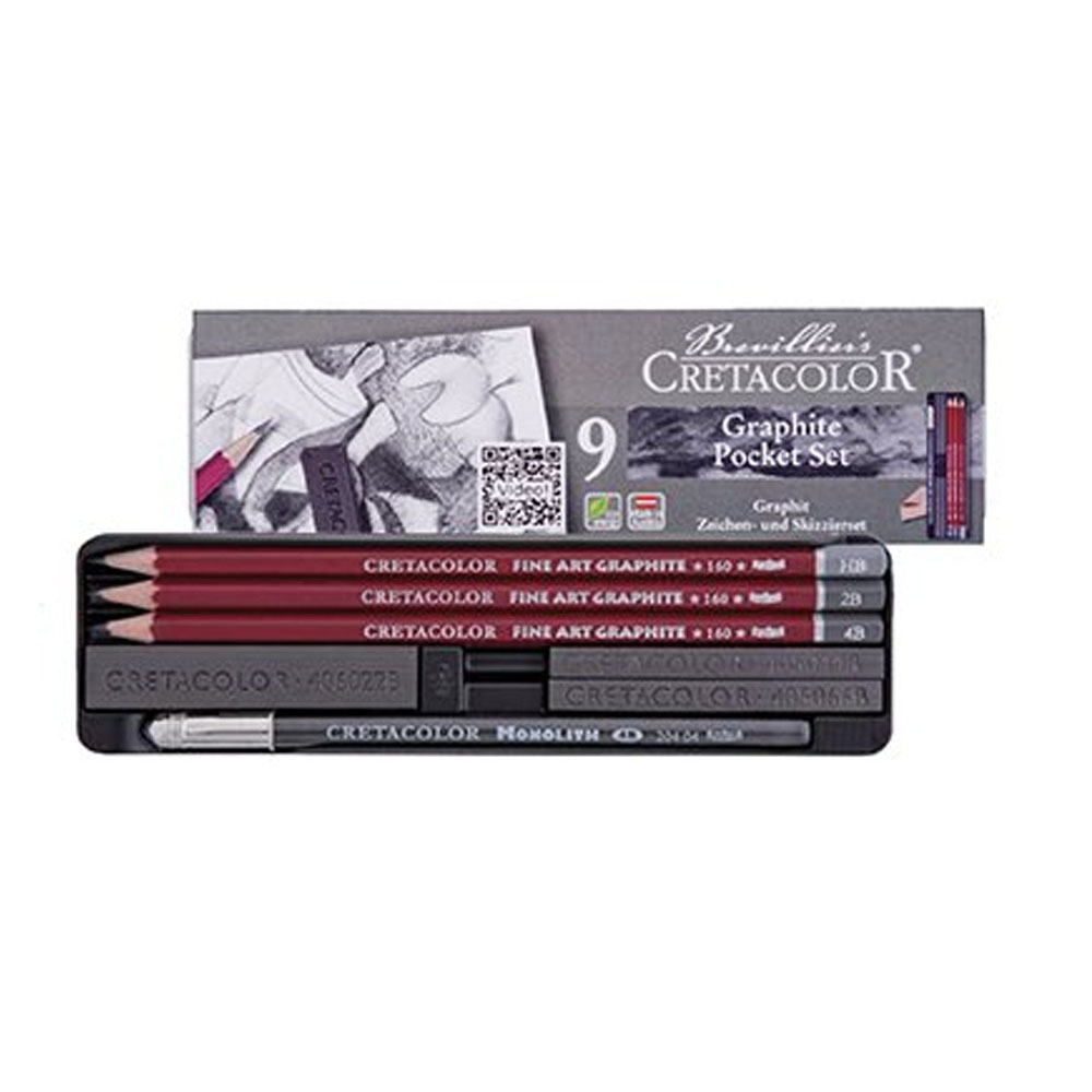 CRETACOLOR GRAPHİTE ESKİZ SETİ 9 PARÇA METAL KUTU 16029