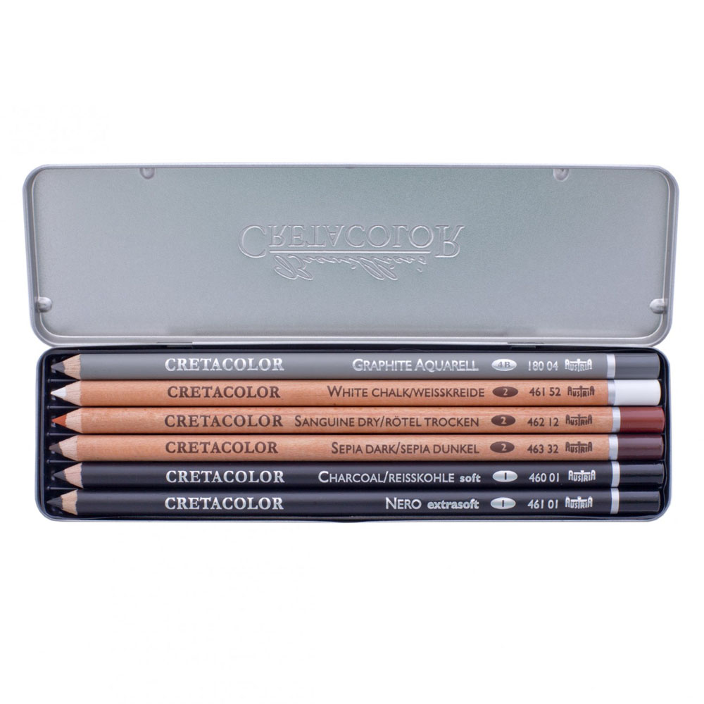CRETACOLOR BASİC DRAWİNG SET TEMEL ÇİZİM KALEMLERİ 6LI METAL KUTU 40006