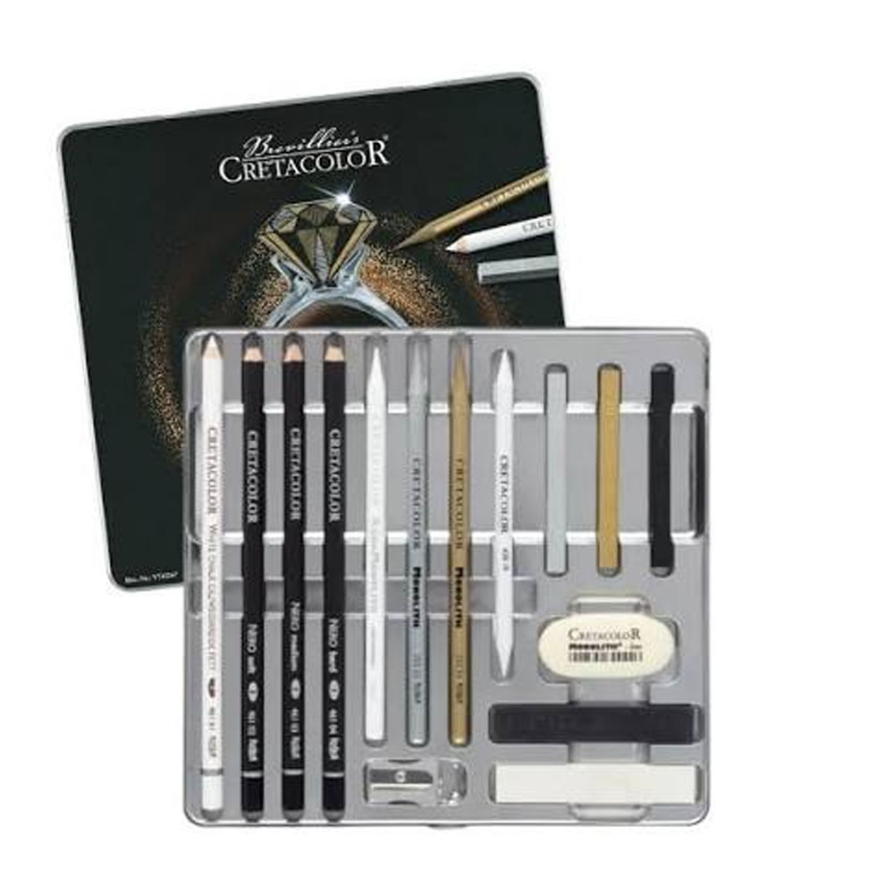 CRETACOLOR DİAMOND BOX LUXURY DRAWİNG PREMİUM ÇİZİM SETİ 15 PARÇA METAL KUTU 40047