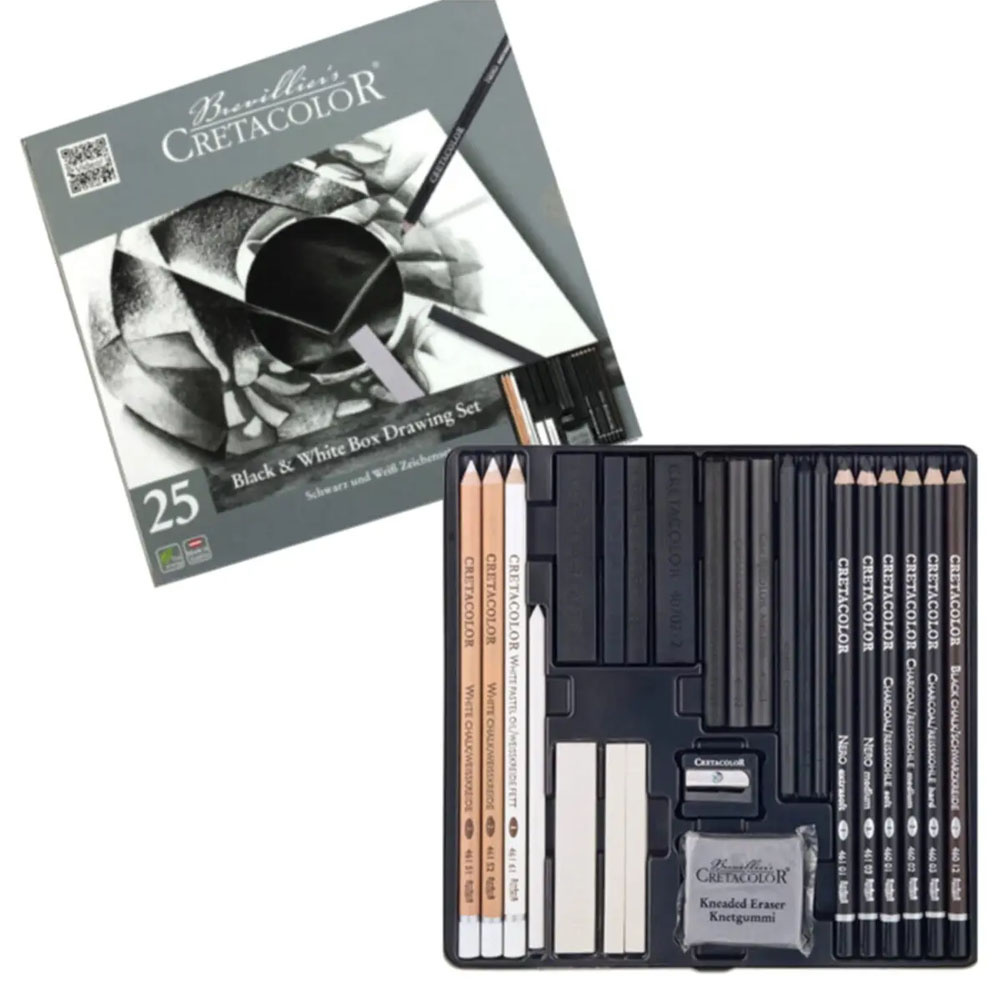 CRETACOLOR BLACK & WHİTE DRAWİNG SET PREMİUM ÇİZİM SETİ METAL KUTU 25 PARÇA 40026