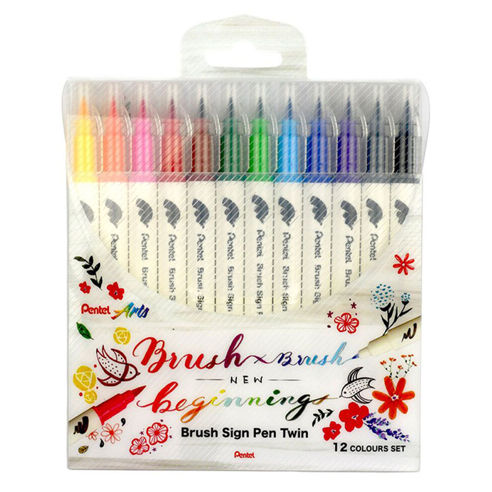 PENTEL BRUSH SİNG PEN TWİN ÇİFT TARAFLI FIRÇA UÇLU KALEM 12 RENK