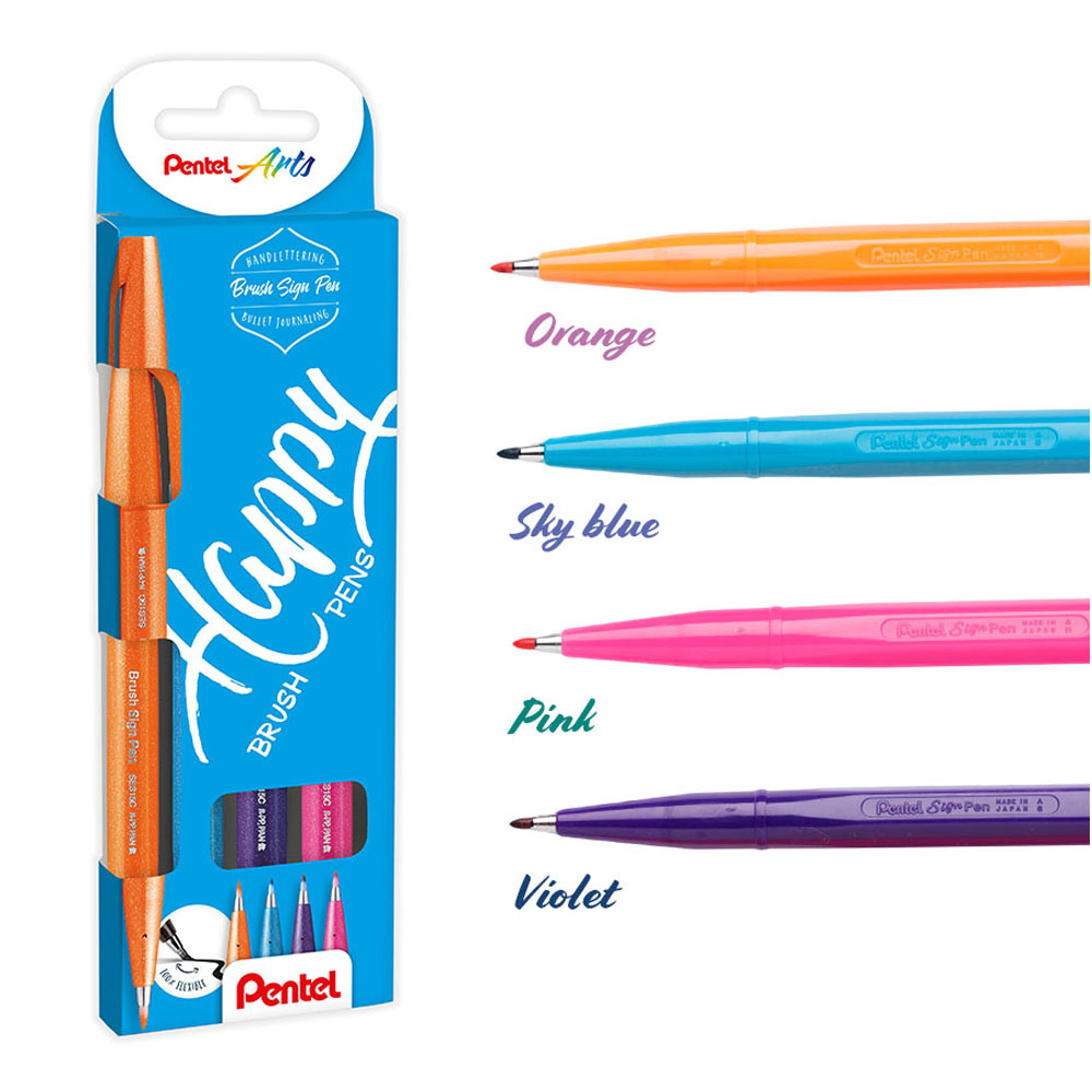 PENTEL SİNG PEN BRUSH - 4LÜ BLİSTER (F-P-S-V)