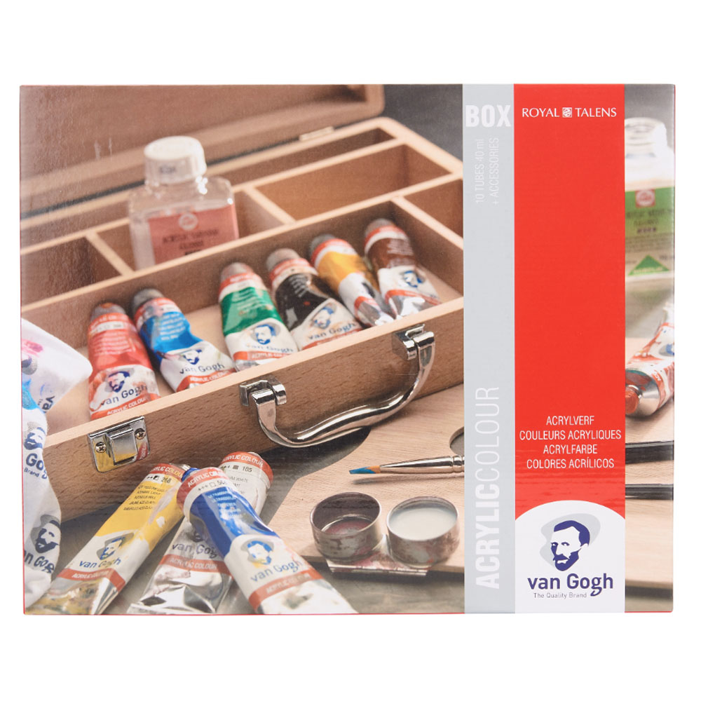 VAN GOGH ACRYLİC COLOUR WOODEN BOX BASİC | 10 X 40 ML + ACCESSORİES