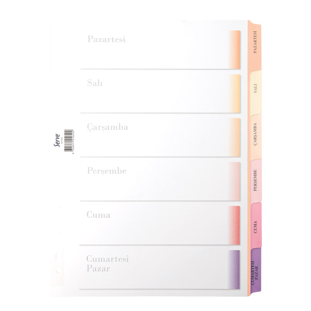 SERVE SEPERATÖR SV-5106 A4 GÜNLER PASTEL SERİ KARTON