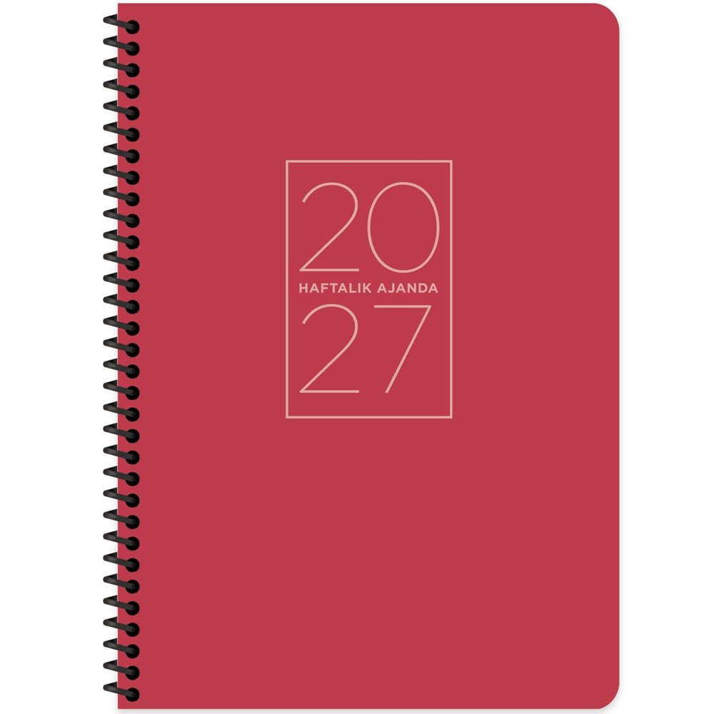 Keskin 2027-20x28 Spiralli Haftalık Ajanda-Kırmızı 600297-99