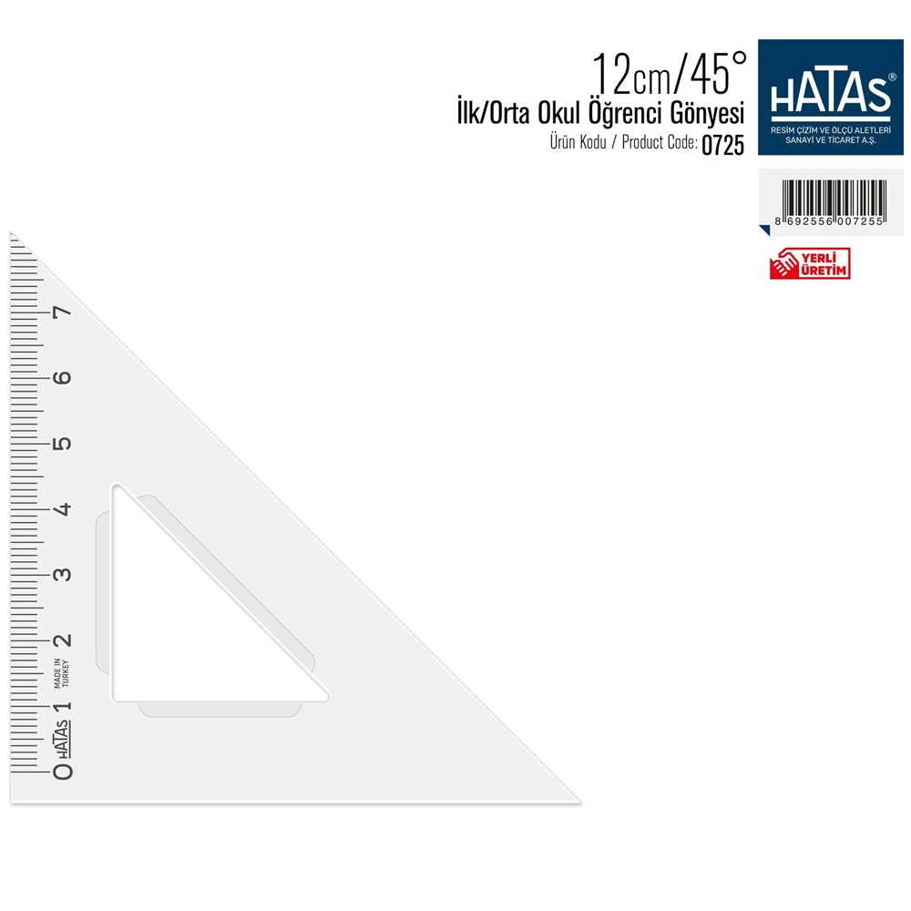Hatas Öğrenci Gönyesi 45 Derece Plastik 12 Cm 725 - 36'lı Paket
