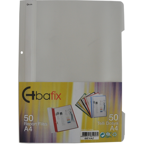Bafix Telli Dosya Plastik Xl Beyaz A4 - 50'li Paket