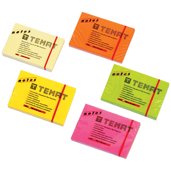 Temat Yapışkanlı Not Kağıt 50X75 Mm Fosforlu Pembe 11609 - 12'li Paket