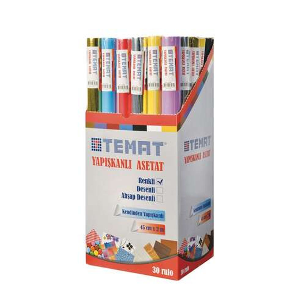 TEMAT ASETAT YAPIŞKANLI RULO 45 CM X 2 MT RENKLİ 92365