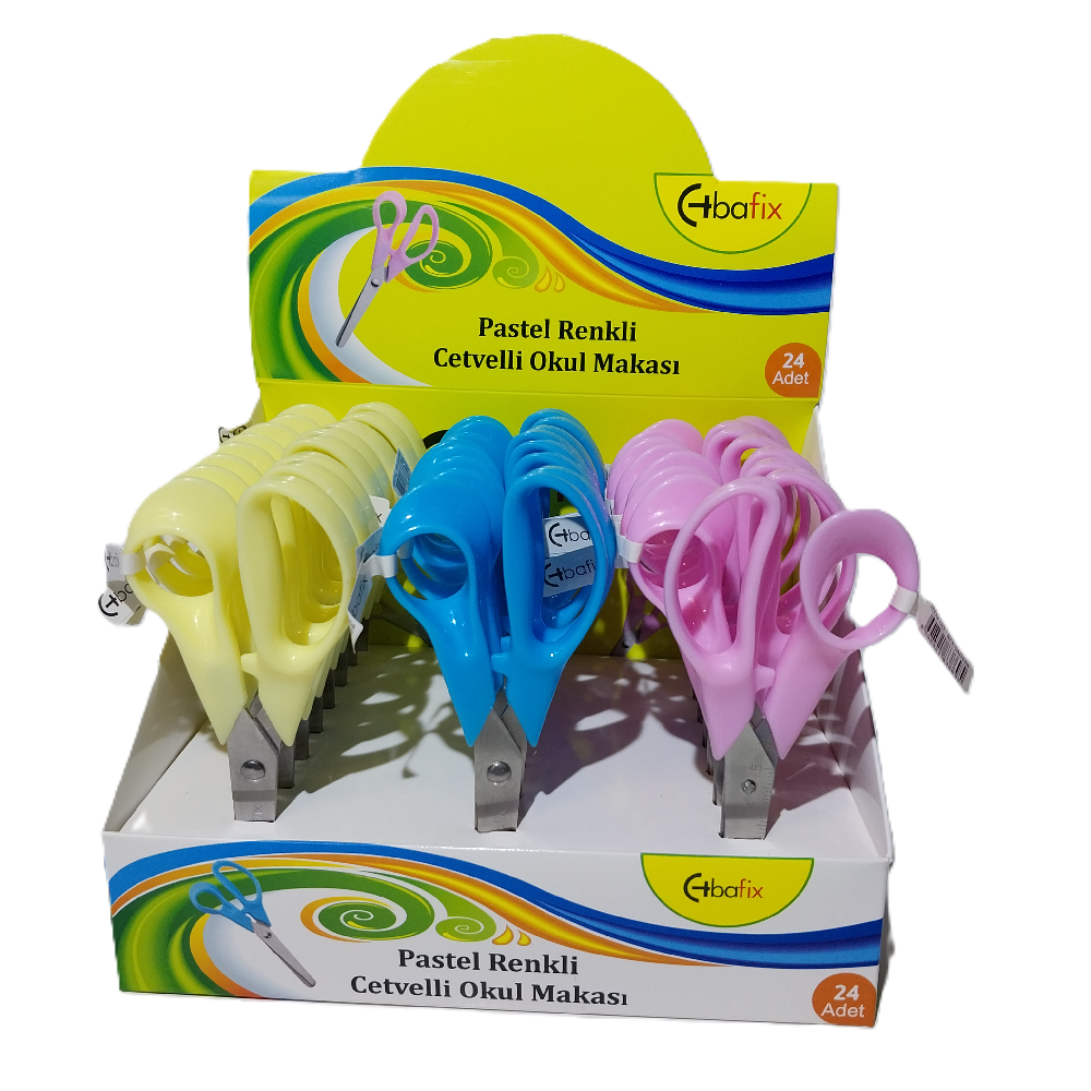 Bafix Okul Makası Cetvelli 13 Cm Pastel Renk Bfx-Sa0498 - 24'lü Paket