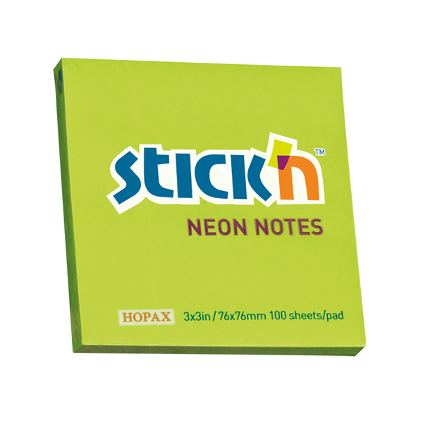 Hopax Stıckn Yapışkanlı Not Kağıdı 100 Yp 76X76 Fosforlu Yeşil He21167 - 12'li Paket