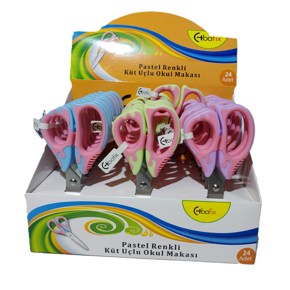 Bafix Okul Makası Küt Uçlu 13,5 Cm Pastel Renk Bfx-Sc5102 - 24'lü Paket